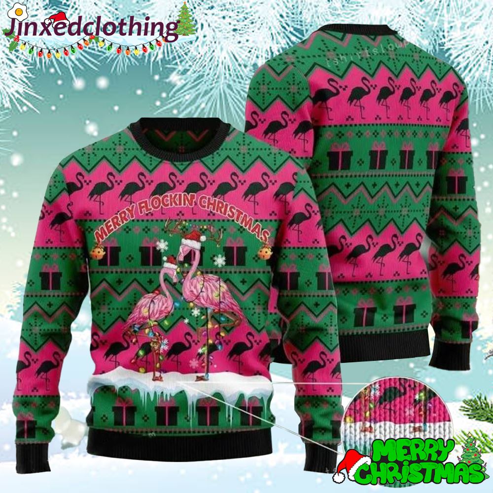 Merry Flockin Christmas Flamingo Ugly Sweater Christmas Party For Unisex 